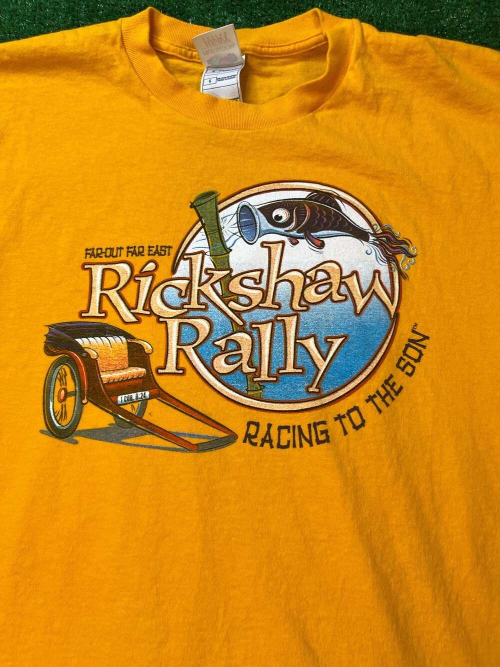Fruit of the Loom Rickshaw Rally T-Shirt Size L Yellow Graphic Tee